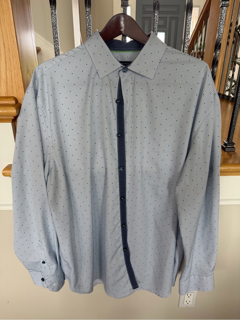 Society Of Threads Light Blue Microdot Dress Shirt with Navy Placket